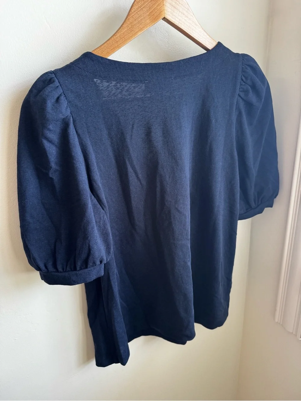 LOFT Navy Puff Sleeve V-Neck Blouse